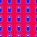 Blue Military assault shield icon isolated seamless pattern on red background. Vector