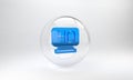 Blue Military headquarters icon isolated on grey background. Glass circle button. 3D render illustration