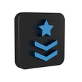 Blue Military rank icon isolated on transparent background. Military badge sign. Black square button.