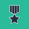 Blue Military reward medal icon isolated on green background. Army sign. Vector