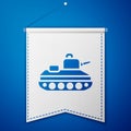 Blue Military tank icon isolated on blue background. White pennant template. Vector Royalty Free Stock Photo