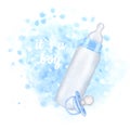 Blue milk bottle and pacifier for newborn, text it is a boy. Hand drawn watercolor illustration isolated on white Royalty Free Stock Photo