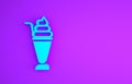 Blue Milkshake icon isolated on purple background. Plastic cup with lid and straw. Minimalism concept. 3d illustration Royalty Free Stock Photo