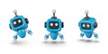 Blue mini droid in vertical and tilted position. Set of templates