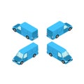 Blue minibus in isometric style on white background