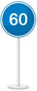Blue minimum speed limit 60 road sign with stand isolated on white background Royalty Free Stock Photo