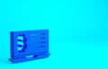 Blue Mining bitcoin from laptop icon isolated on blue background. Cryptocurrency mining, blockchain technology service