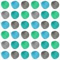 Blue, mint, gray pastel polka dot seamless pattern, acrylic dotted background.