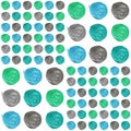 Blue, mint, gray pastel polka dot seamless pattern, acrylic dotted background.