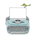 Blue Mint vintage typewriter portable retro with paper Royalty Free Stock Photo