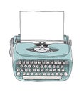 Blue Mint vintage typewriter portable retro with paper hand dra Royalty Free Stock Photo