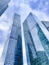 Blue mirror glass facade skyscrapers