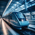 Blue modern electric train that heralds a new era of sustainable and sophisticated travel