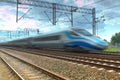 Blue modern high speed train in motion Royalty Free Stock Photo