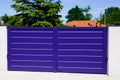Blue Modern House Gate Door To Access Garage Home Garden