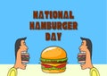 Blue Modern National Hamburger Day Card (Landscape