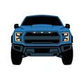 Blue modern truck offroad , front view, vector