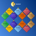 Blue modular geometric roadmap with colorful rhombuses. Timeline infographic template for business presentation. Vector