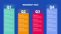 Blue modular geometric roadmap with four colorful columns. Timeline infographic template for business presentation. Editable