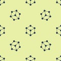 Blue Molecule icon isolated seamless pattern on yellow background. Structure of molecules in chemistry, science teachers