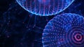 Blue molecule. Sphere consisting of points. Modern wireframe elements. Technology grid sphere. 3d rendering