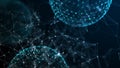 Blue molecule. Sphere consisting of points. Modern wireframe elements. Technology grid sphere. 3d rendering