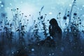 Blue Monday background. Most depressing day of the year. Feelings of depression, sadness, loneliness, melancholy. Nature Royalty Free Stock Photo