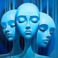 Blue Monday. Three sad faces, concept for Blue Monday.