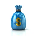 Blue money bag with Dollar currency sign