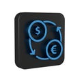 Blue Money exchange icon isolated on transparent background. Euro and Dollar cash transfer symbol. Banking currency sign