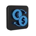 Blue Money exchange icon isolated on transparent background. Euro and Dollar cash transfer symbol. Banking currency sign