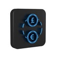 Blue Money exchange icon isolated on transparent background. Euro and Pound Sterling cash transfer symbol. Banking