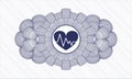 Blue money style emblem or rosette. Vector Illustration. Detailed with heart with electrocardiogram icon inside