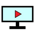 blue monitor with play button. Video player template. Play online. Vector illustration. stock image. Royalty Free Stock Photo