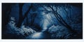 Blue monochrome color haunted path in dark forest Royalty Free Stock Photo