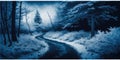 Blue monochrome color haunted path in dark forest Royalty Free Stock Photo