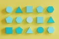 Blue monotone geometric shapes on yellow background