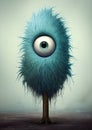 The Blue Monster: A Furry, Eery, and Fluffy Asymmetrical Matte Royalty Free Stock Photo