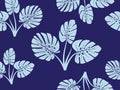 Blue monstera plant vector tropical theme seamless pattern
