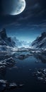 Blue Moon Over Water Ice Mountains: A Delicately Rendered Night Landscape Royalty Free Stock Photo