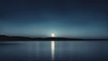 A blue moon over water, showing the contrast and the mystery of nature. The moon is bright Royalty Free Stock Photo