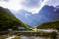 Blue moon Valley ,Baishui River landscape and Jade Dragon Snow Mountain Royalty Free Stock Photo