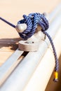 Blue mooring rope on ship Royalty Free Stock Photo