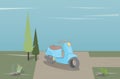 Blue moped stands on nature, vector Royalty Free Stock Photo