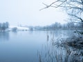 Blue morning over crime lake Royalty Free Stock Photo