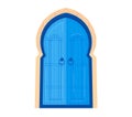 Blue Moroccan door with traditional designs and arch. Detailing of typical Moroccan architecture vector illustration