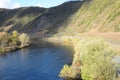 blue Mosel and steep yellow vineyards in autumn sun Royalty Free Stock Photo