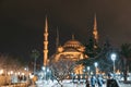 Blue Mosque aka Sultanahmet Camii in winter at night.