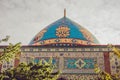 Blue mosque cupola close up. Elegant islamic masjid building. Travel to Armenia, Caucasus. Touristic architecture landmark. Sights Royalty Free Stock Photo