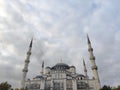 Blue mosque in istanbul in scaffolding against cloudy sky Royalty Free Stock Photo